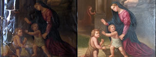 Restoration of oil painting on canvas
