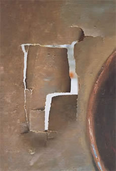 Before restoration of rips and tears in canvas