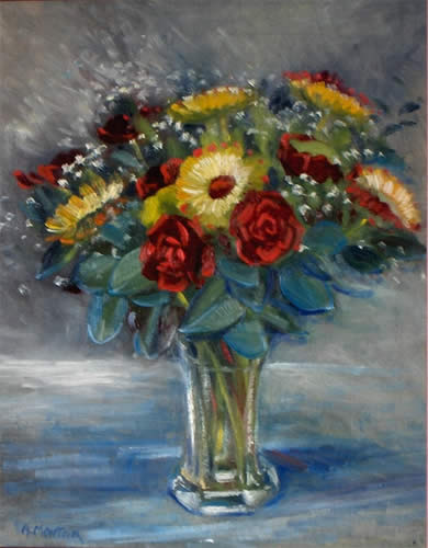 Tableau de fleurs - Huile sur panneau - Alain Montoir