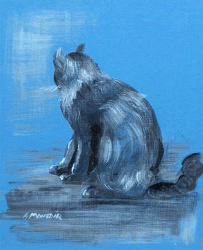 Tableau Le chat - Huile sur carton - Alain Montoir