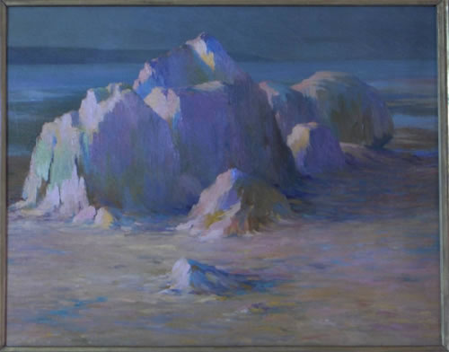 Vente tableau : Ecole orientaliste - Rocher pr&egrave;s d'Alger - Vue sur la mer - 19 20e